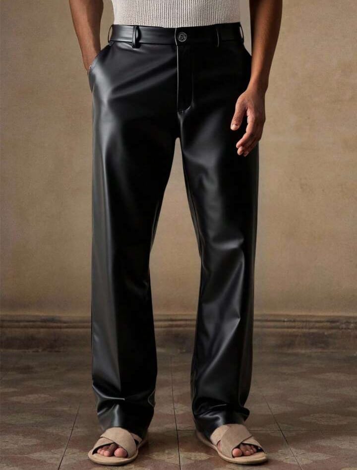 Men's Street Fashion Hip Hop PU Leather Pants Men Leather Pants Men Black Pants
